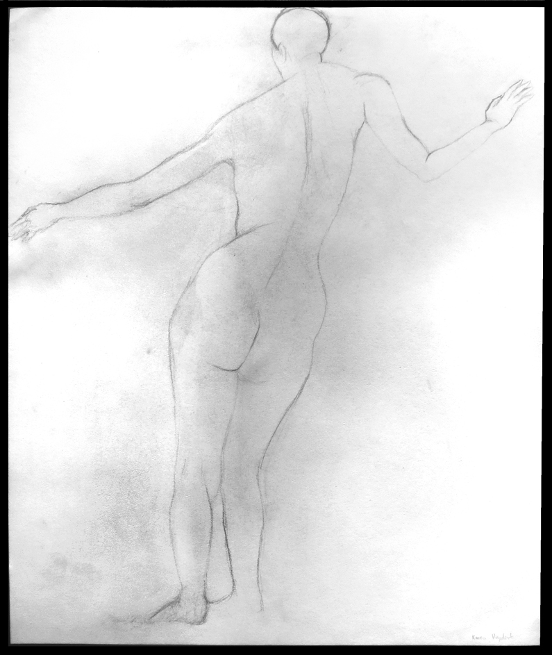 Pencil figure from back